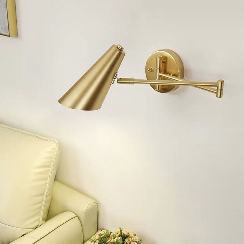 Aria Wall Lamp Cone Modern, Metal Adjustable, Black/Gold, Bedroom