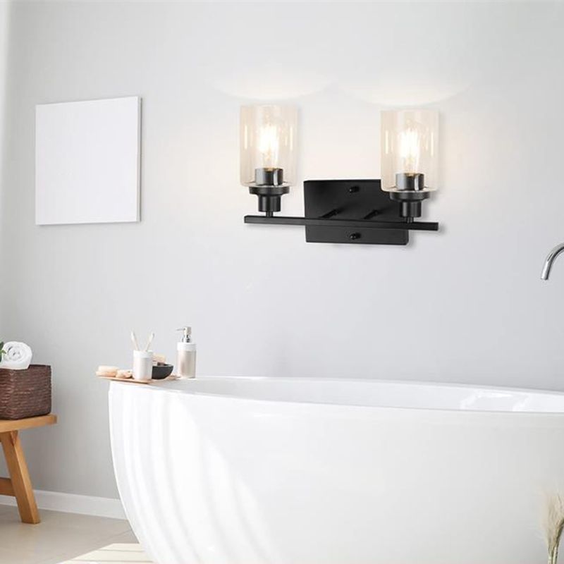 Silva Modern Mirror Front Black Vanity Wall Lamp, Metal/Glass
