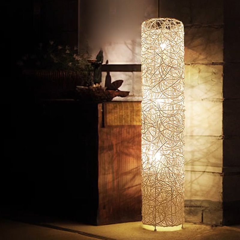 Ritta Retro Vase Wood Rattan Floor Lamp, White/Brown
