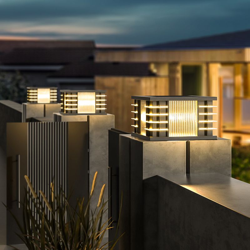 Ray Modern Square Metal Glass Outdoor Solar Floor Lamps, Black