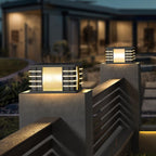 Ray Modern Square Metal Glass Outdoor Solar Floor Lamps, Black
