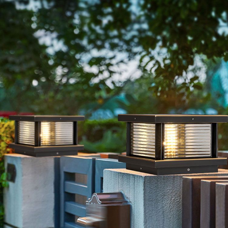 Ray Modern Rectangular Metal Outdoor Solar Lamp, Black/ Brass/Bronze