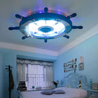 Aria Modern Rudder Metal Flush Mount Ceiling Light, White/Blue For Kids