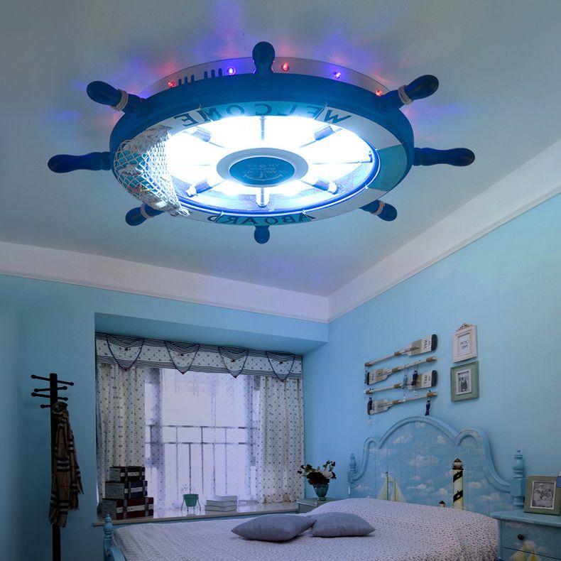 Aria Modern Rudder Metal Flush Mount Ceiling Light, White/Blue For Kids