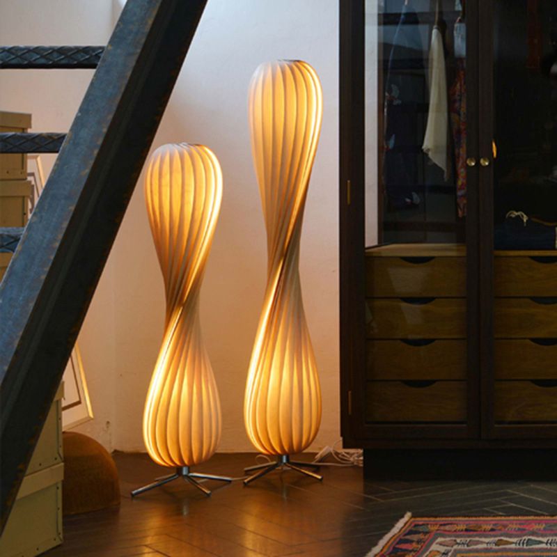 Ozawa Modern Twisted Wood Floor Lamp, Wood Color