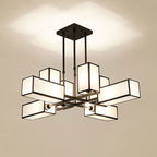 Arisha Pendant Light Square Retro, Metal/Fabric, Black/Gold, Living Room