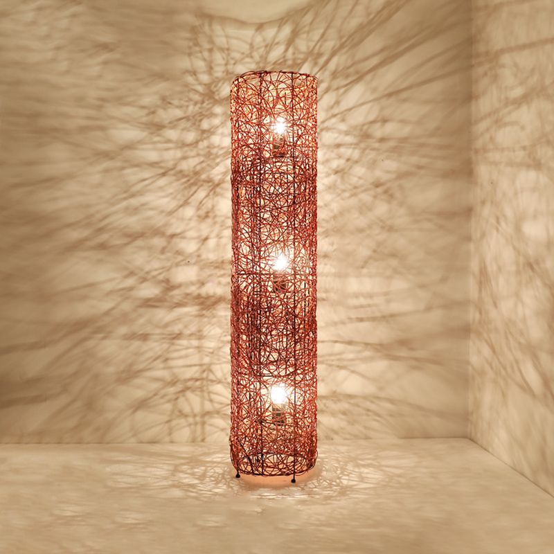 Ritta Retro Vase Wood Rattan Floor Lamp, White/Brown