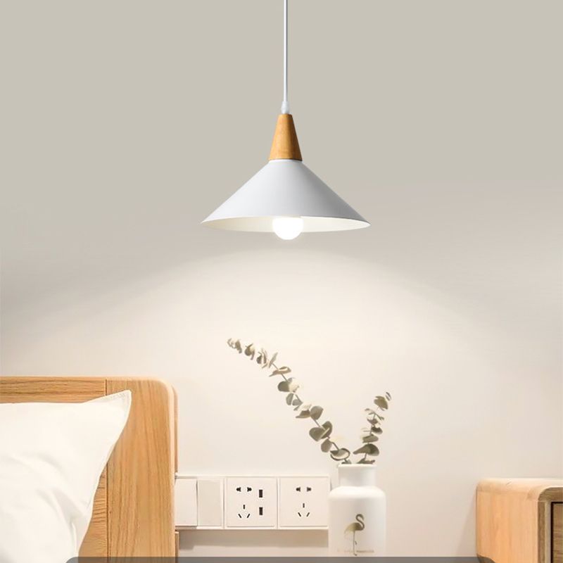Valentina Minimalist Cap-shaped Metal Pendant Light, Natural Wood