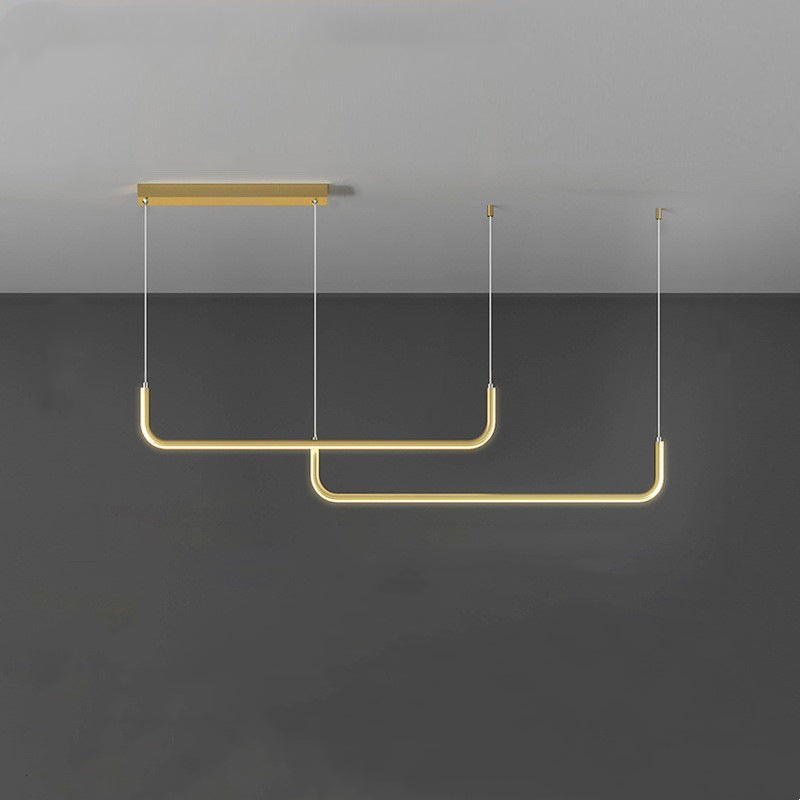 Clen Modern Linear Pendant Light Double Frame, Black/Gold