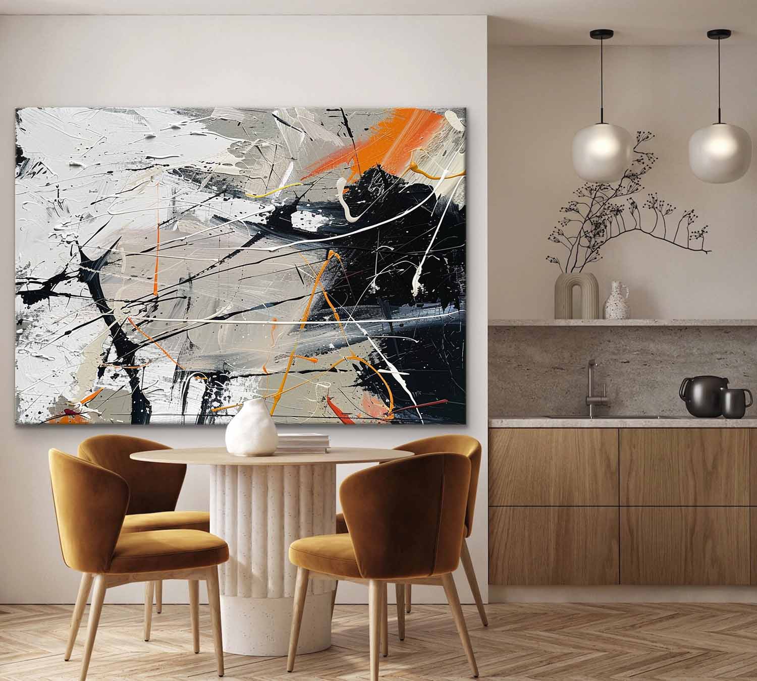 Wall Art Abstract Expressionist Bold Strokes Orange