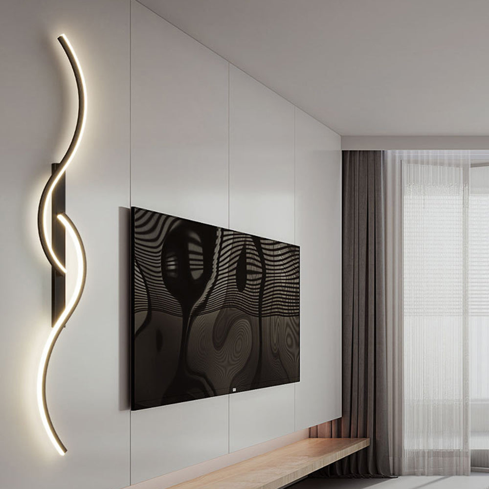 Lumor Modern Linear Wave Bedroom Wall Lamp, Black/Gold