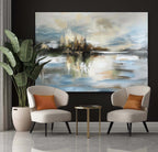 Tactile Misty Landscape Oil Painting Lake Reflection