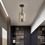 Valentina Modern Cylinder Semi-Flush Mount Clear Glass Ceiling Light, Cognac/Grey