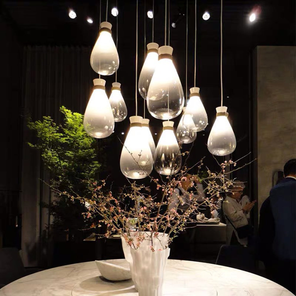 Valentina Minimalist Teardrop Shaped Glass Pendant Light, Smoke Gray/White