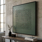 Wabi-Sabi Wall Art Dark Green Textured Grid Abstract Painting