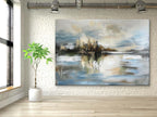 Tactile Misty Landscape Oil Painting Lake Reflection