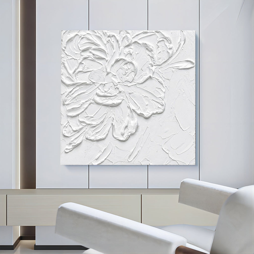3D White Floral Impasto Painting