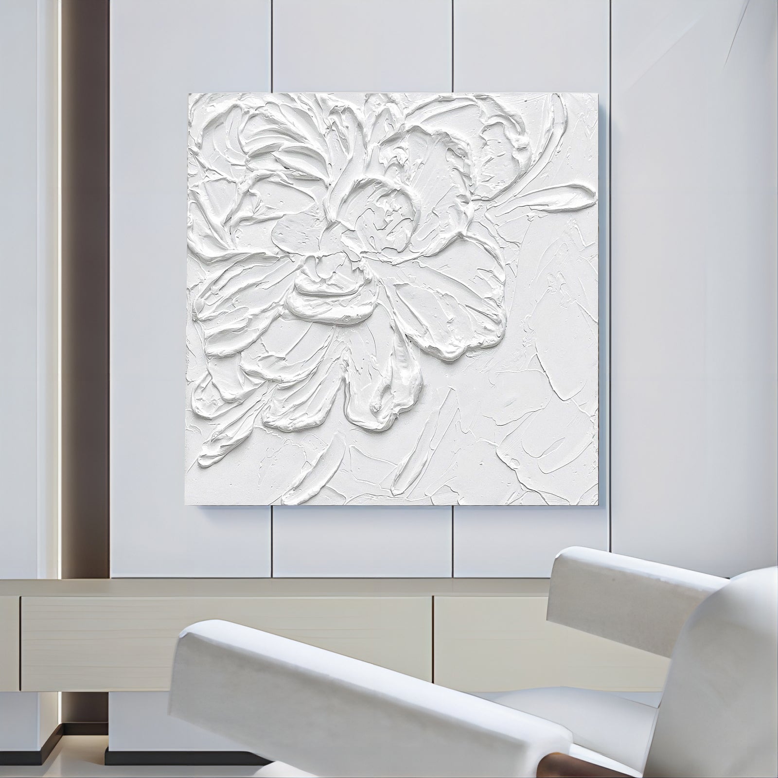 3D White Floral Impasto Painting