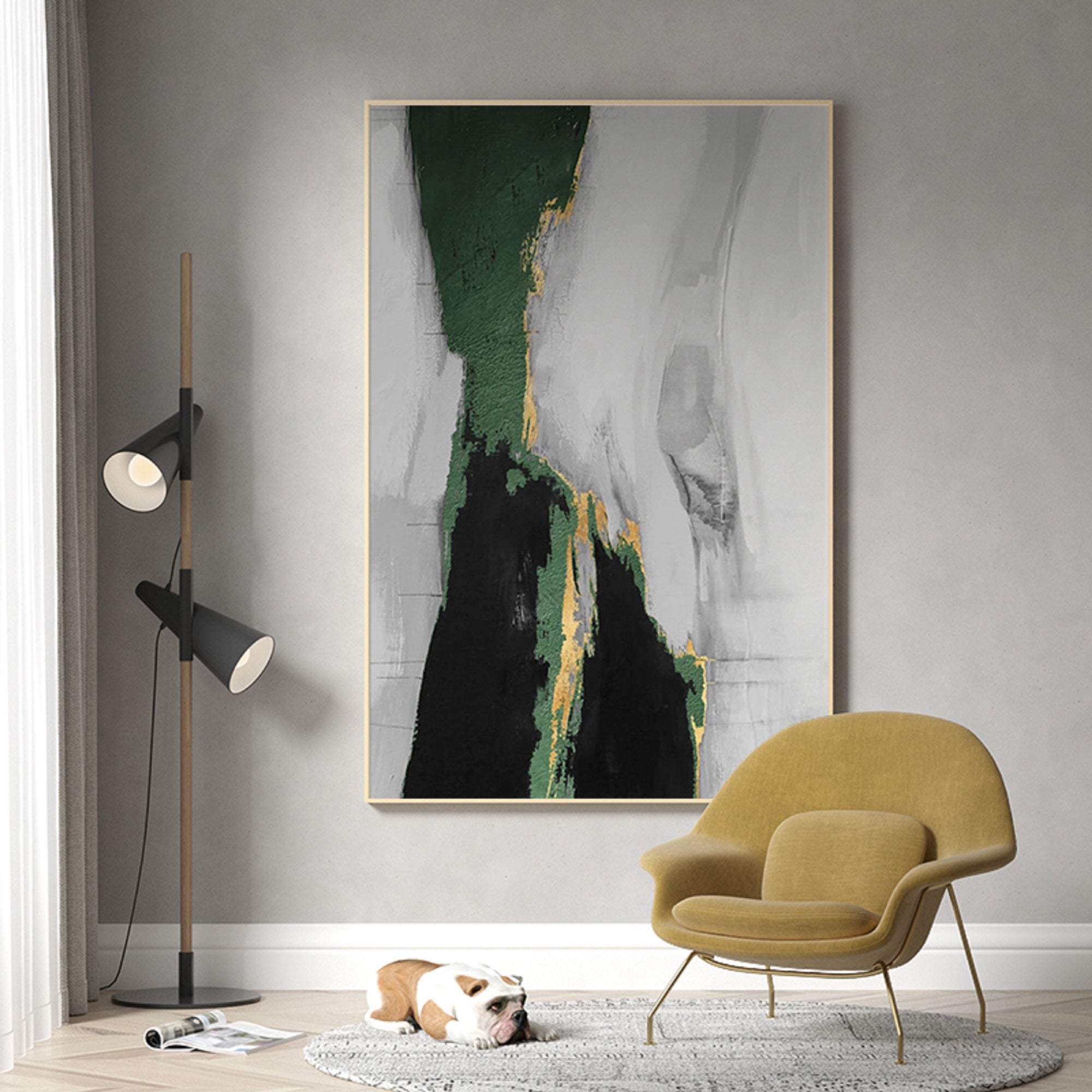 Emerald & Gold Abstract Painting Vertical Luxury