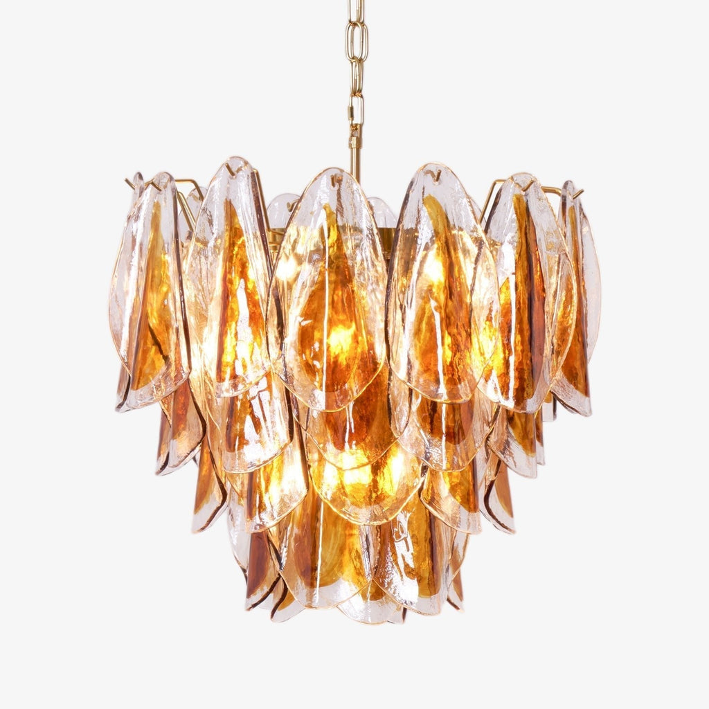 Aurora Chandelier Amber Leaf Glass Layered Organic Warmth