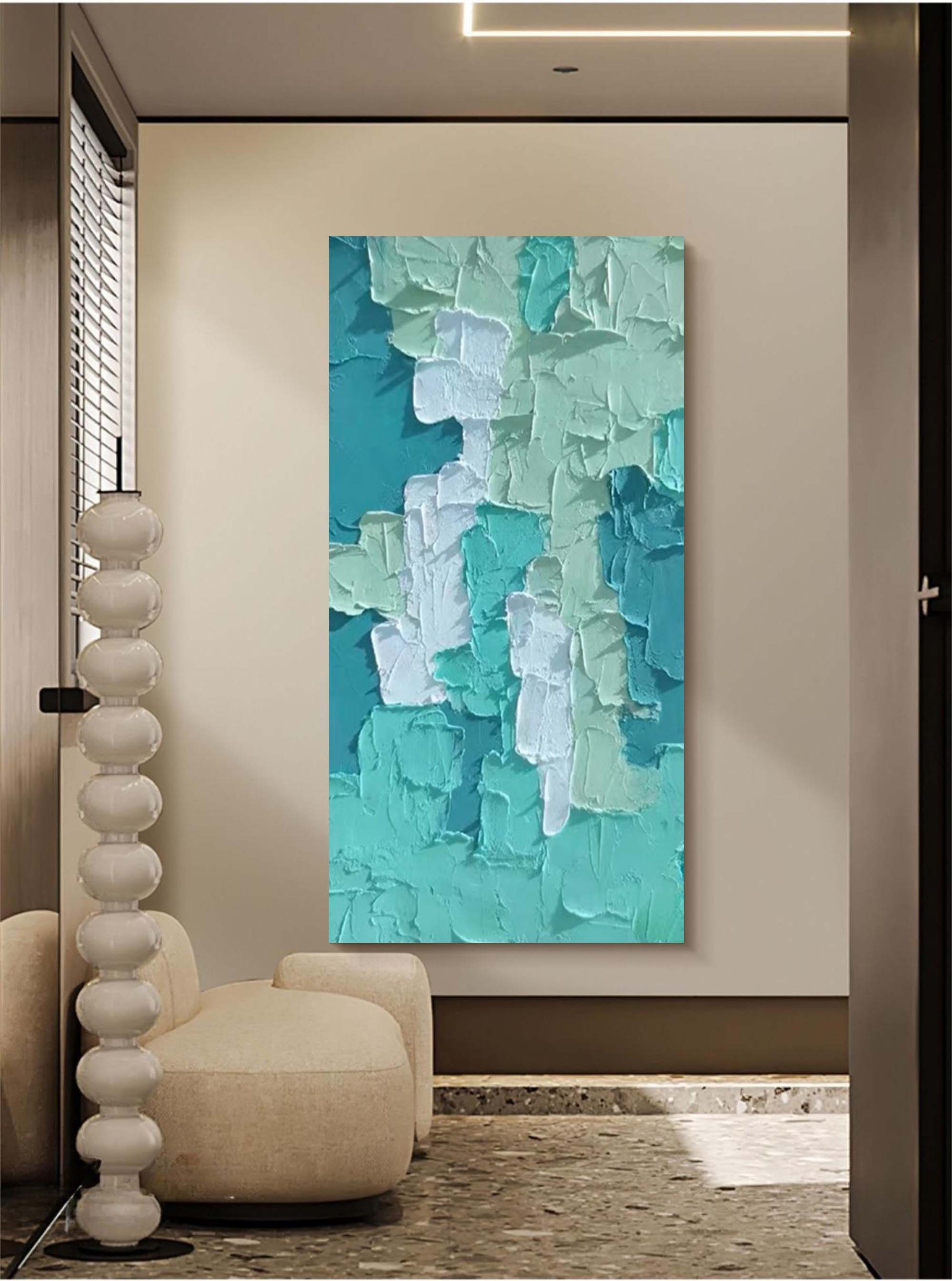 3D Impasto Coastal Abstract Painting Teal And Green