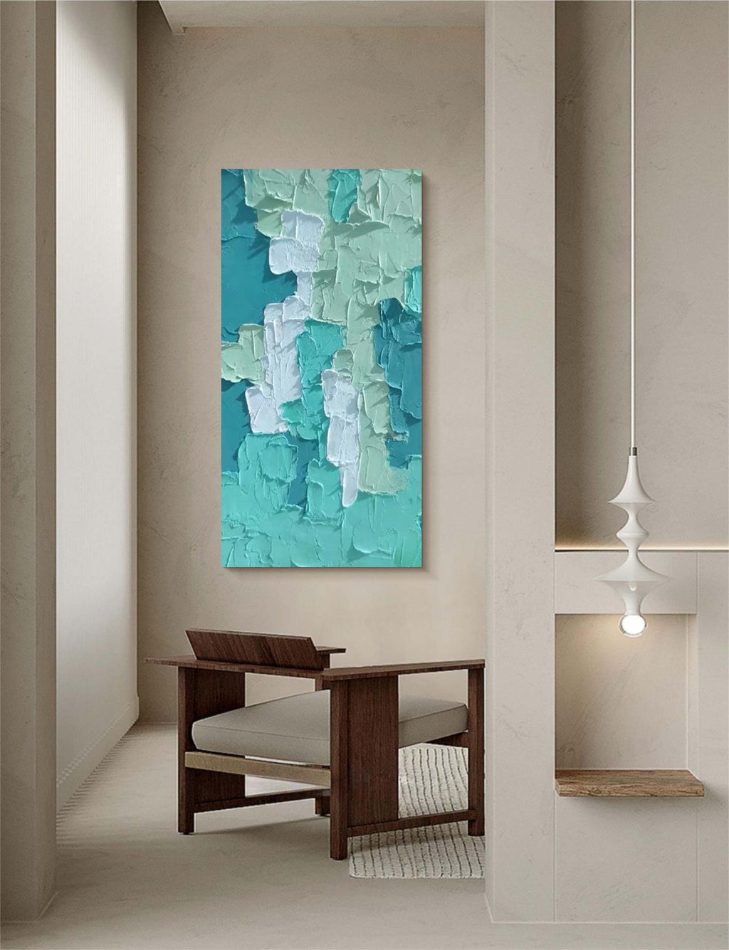 3D Impasto Coastal Abstract Painting Teal And Green