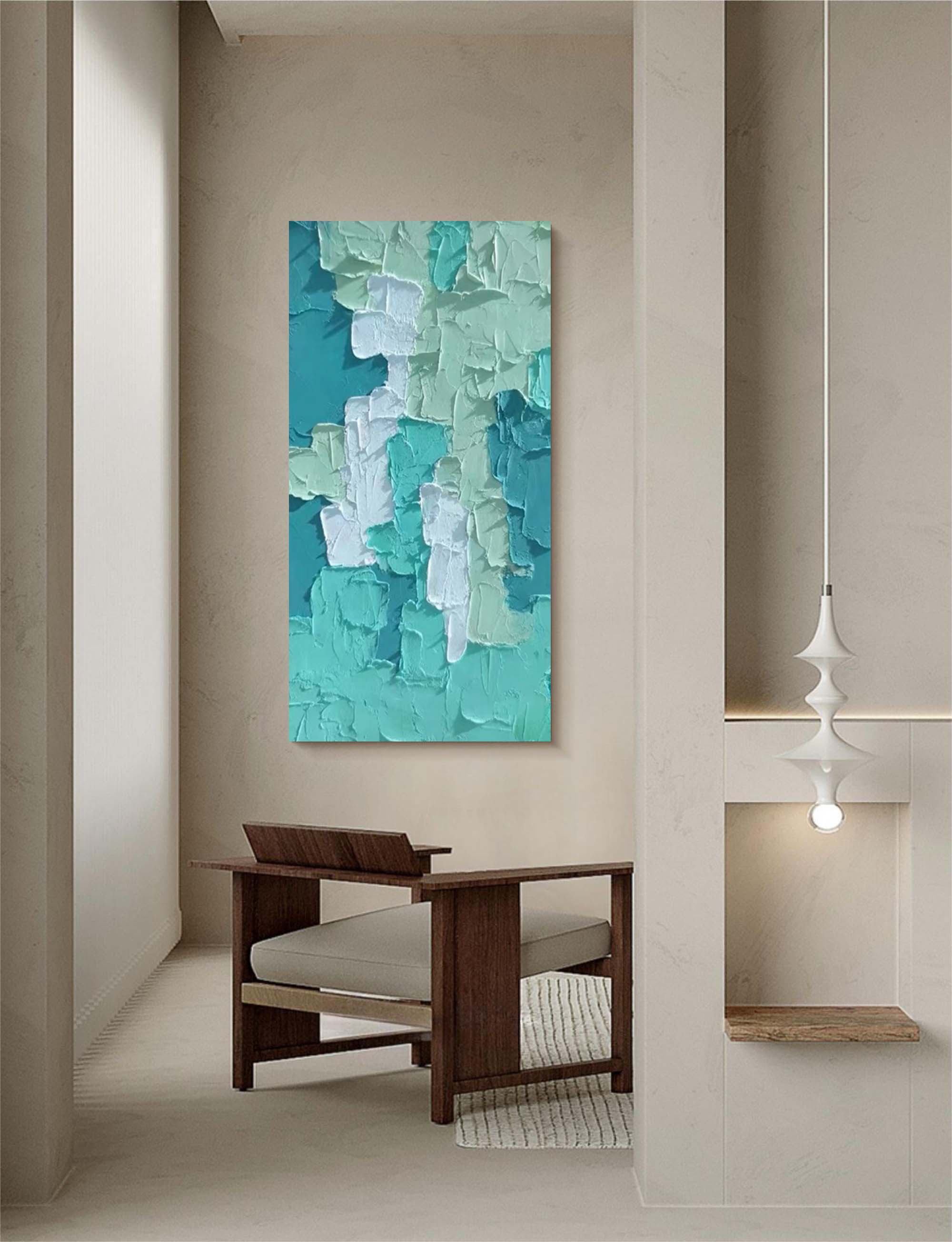 3D Impasto Coastal Abstract Painting Teal And Green