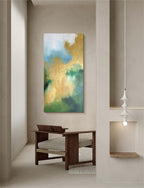 Luxury Gold Leaf Oil Painting Blue Green