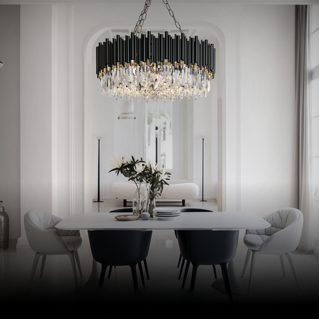Kristy Industrial Cylindrical Crystal/Metal Chandeliers Black Living Room