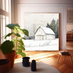 Rustic Winter Barn Watercolor Painting