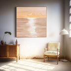 Serene Coastal Sunset Oil Painting Soft Peach