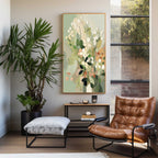 Modern Abstract Floral Painting Soft Green