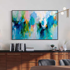 Vibrant Floral Painting Teal & Blue Modern Wall Art