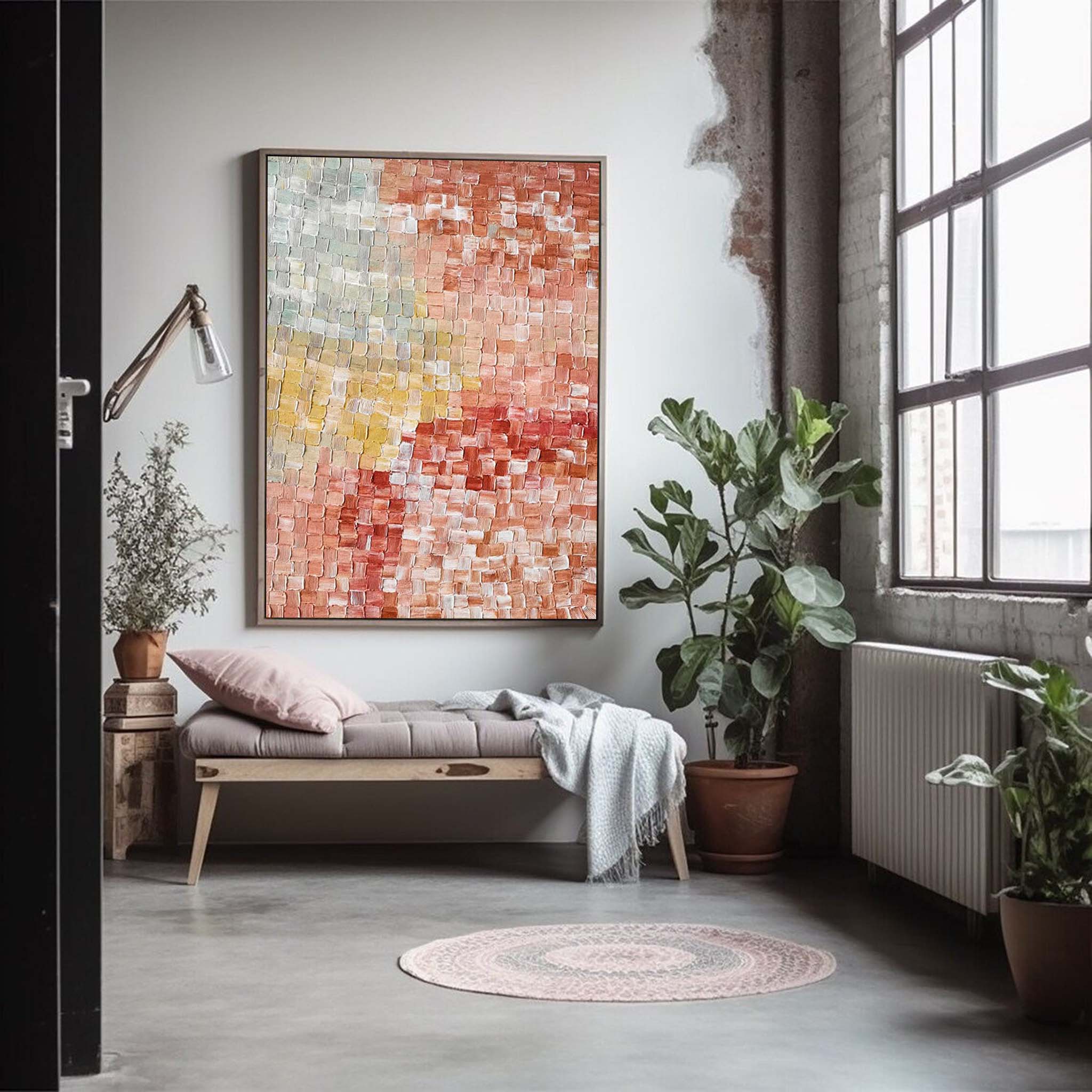 Textured Pixel Color Block Oil Painting Gradient Pink
