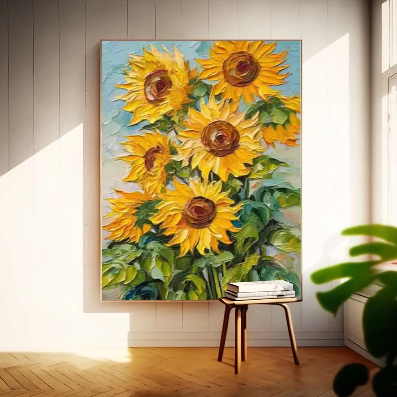 Vibrant Impasto Sunflower Oil Painting Yellow Floral
