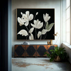 Contrast Floral Impasto Oil Painting White On Black
