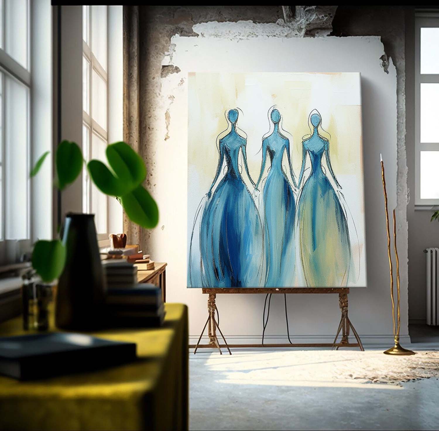 Three Blue Dresses Feminine Wall Art