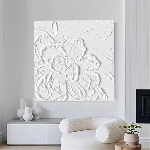 3D White Floral Impasto Painting