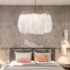 O'Moore Elegant Feather Pendant Light, Black/White, Bedroom/Living Room
