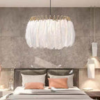 O'Moore Elegant Feather Pendant Light, Black/White, Bedroom/Living Room