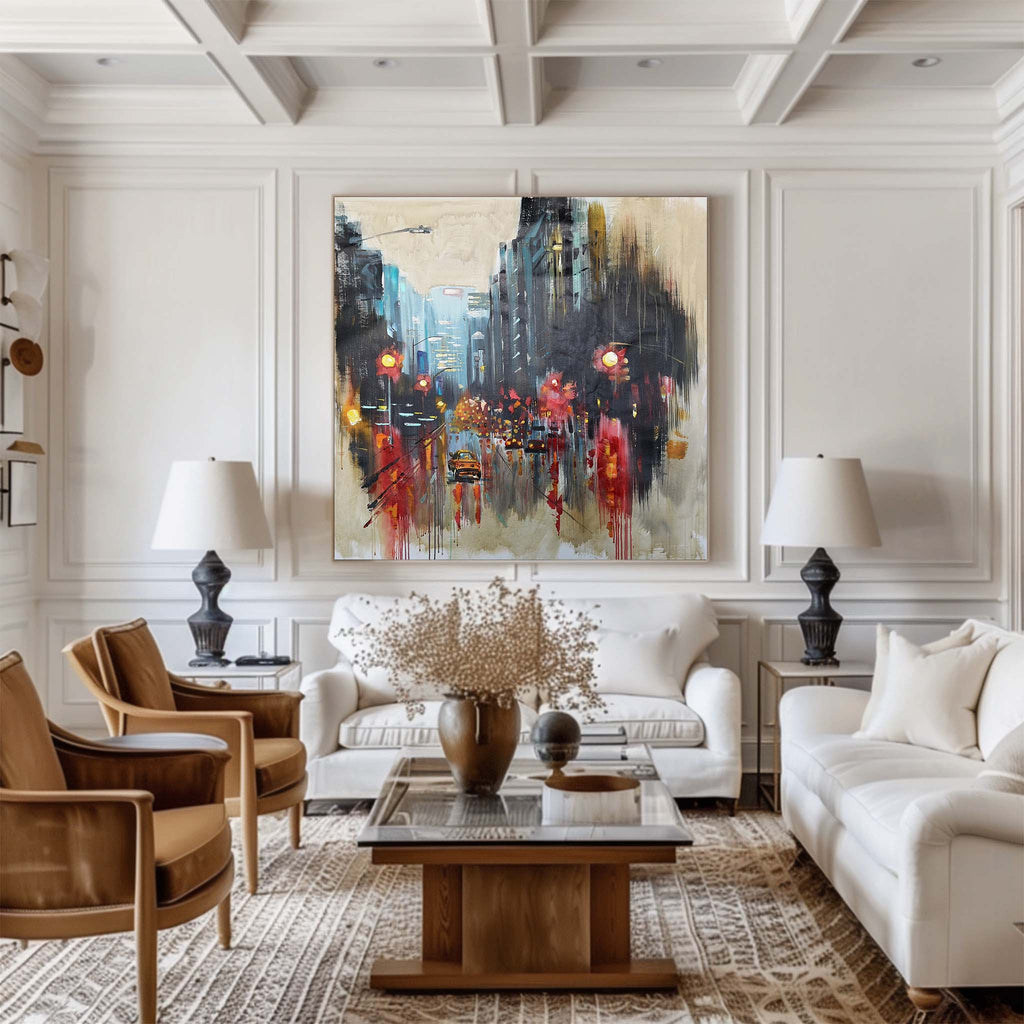 Rainy Cityscape Abstract Painting Square