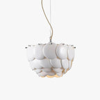 Arisha Wihte Art Deco Chandelier Light Fixture, Ceramic Leaf & Metal