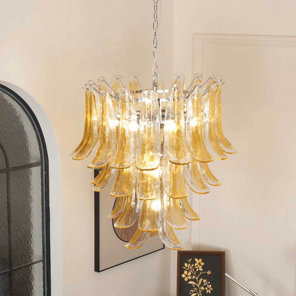Aurora Chandelier Amber Lily Murano Glass Layered Centerpiece