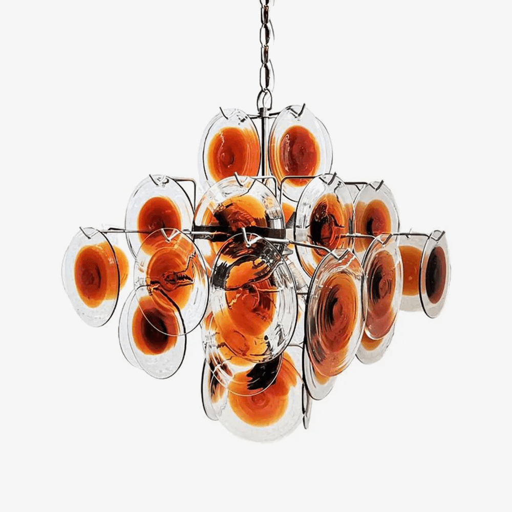 Aurora Chandelier Murano Glass  Mid Century Nickel & Orange