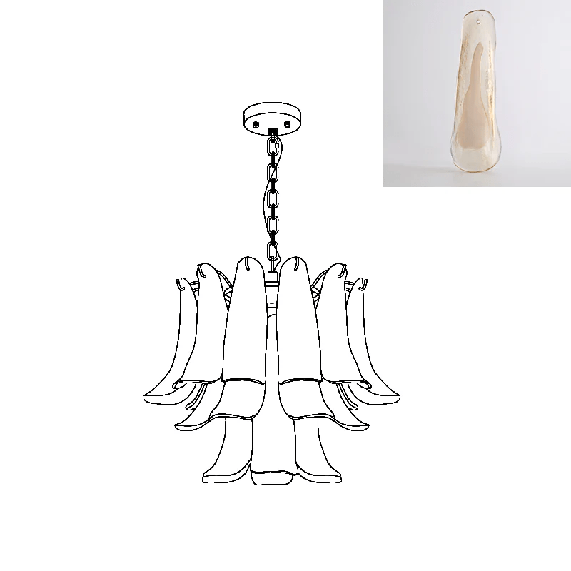 Aurora Chandelier Murano Glass Leaf Golden