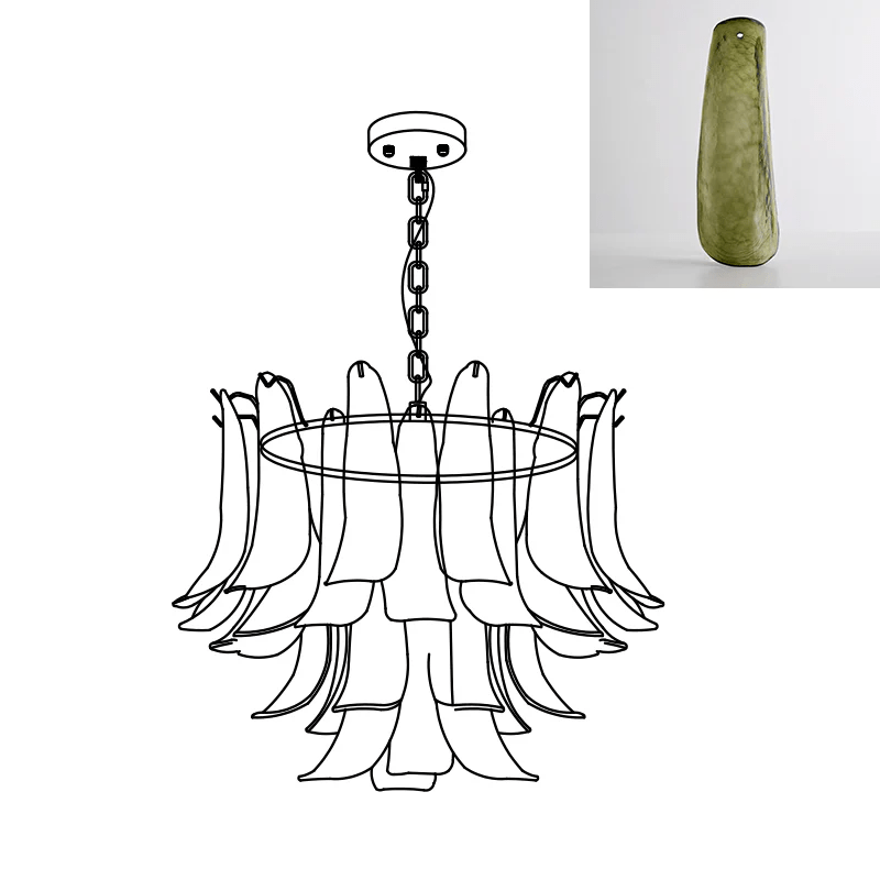 Aurora Chandelier Murano Glass Leaf Golden