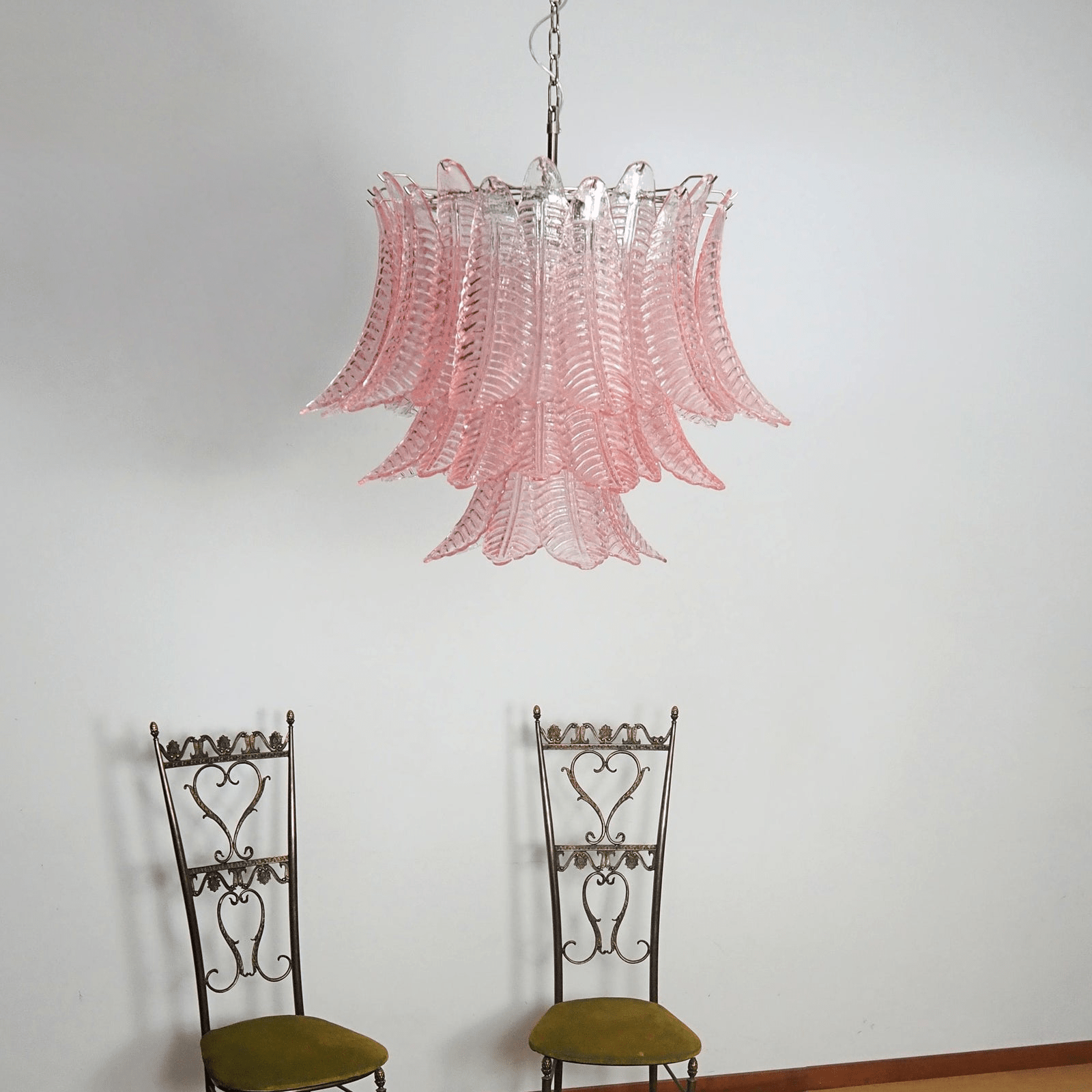 Aurora Chandelier Pink Leaf Glass Layered Graceful Luxury