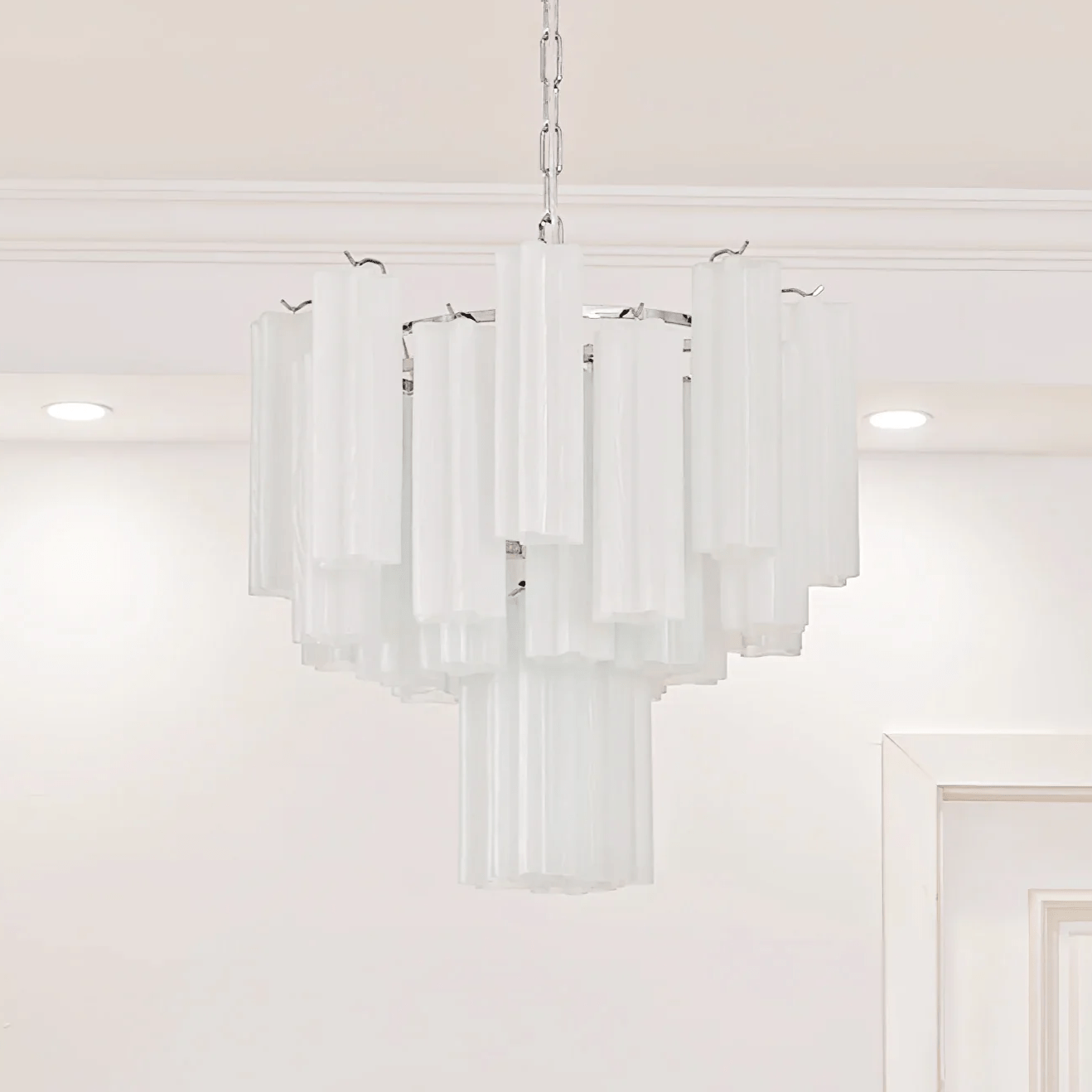 Aurora Chandelier Frosted Glass Tubes Layered Minimalist