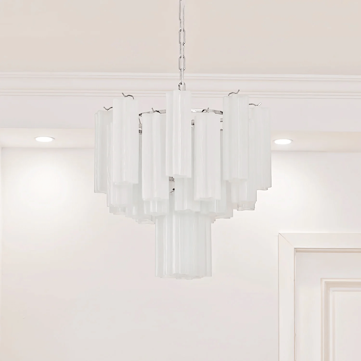 Aurora Chandelier Frosted Glass Tubes Layered Minimalist