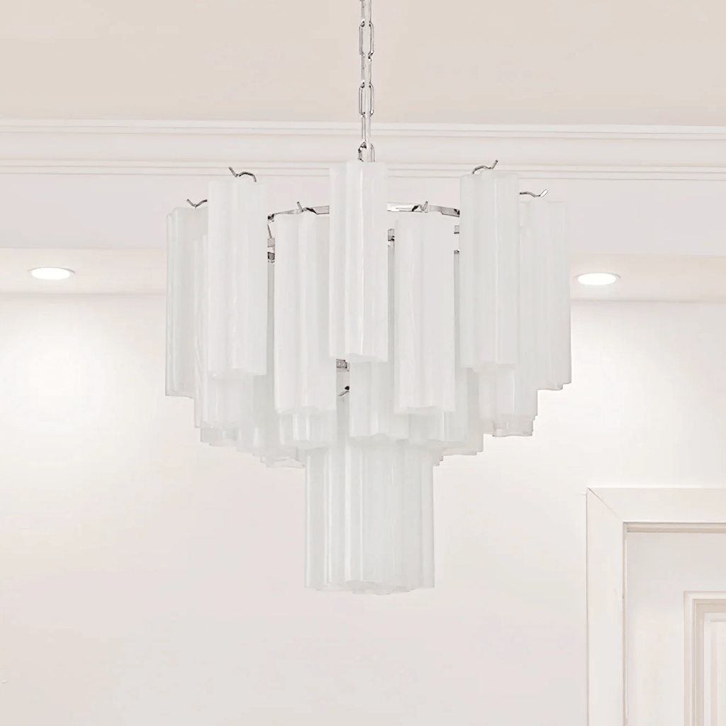 Aurora Chandelier Frosted Glass Tubes Layered Minimalist